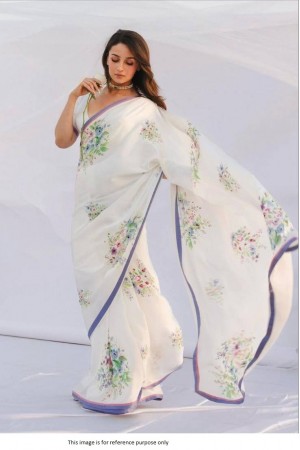 Bollywood Alia bhat inspired digital print satin saree in white