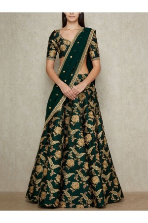 Bollywood Sabyasachi Inspired Green embroidered silk wedding lehenga choli