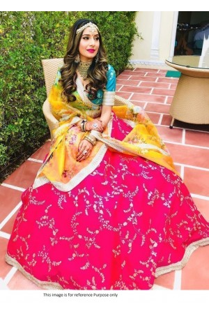 Bollywood Sabyasachi Inspired Pink and Yellow silk haldi lehenga