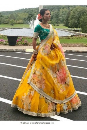 Bollywood Sabyasachi Inspired Yellow floral organza wedding lehenga choli