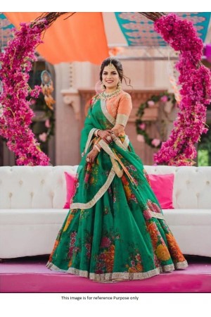 Bollywood Sabyasachi Inspired Dark green floral organza wedding lehenga choli