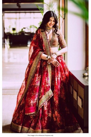 Bollywood Sabyasachi Inspired Red organza wedding lehenga choli
