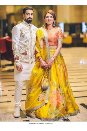 Bollywood Sabyasachi Inspired Yellow Orange floral organza wedding lehenga choli