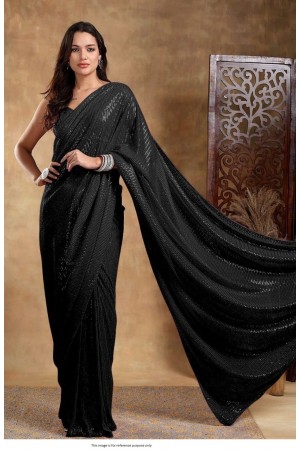 Bollywood Model georgette sequins party wear saree in Black