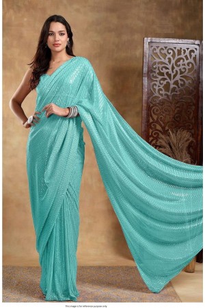 Bollywood Model georgette sequins party wear saree in Firozi