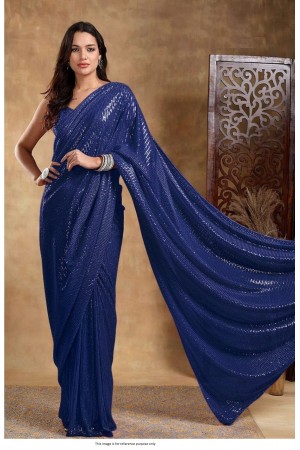 Bollywood Model georgette sequins party wear saree in Navy blue