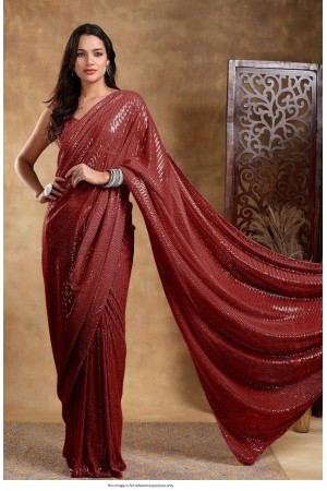 Bollywood Model georgette sequins party wear saree in Maroon
