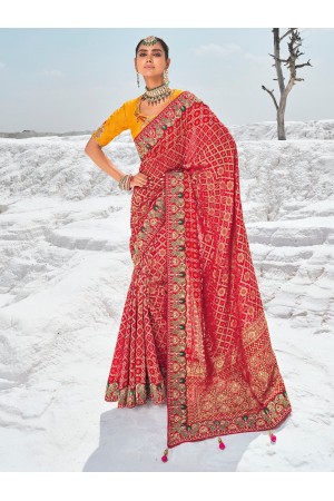 Red Pure georgette zari embroidered wedding saree with double blouse 7604