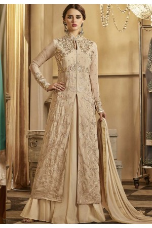 Beige color georgette party wear lehenga kameez