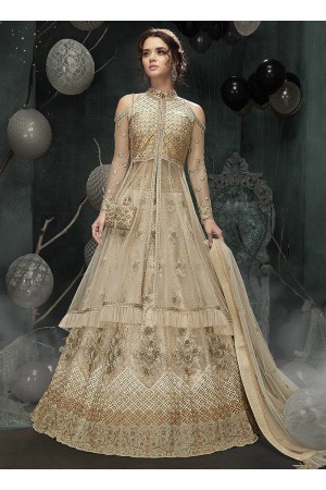 Beige color party wear lehenga style suit