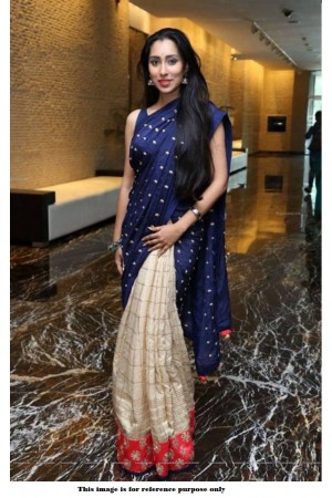 Bollywood Inspired Navy blue and cream silk saree