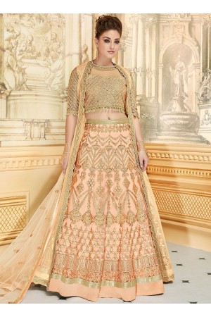 Peach color net party wear Lehenga choli