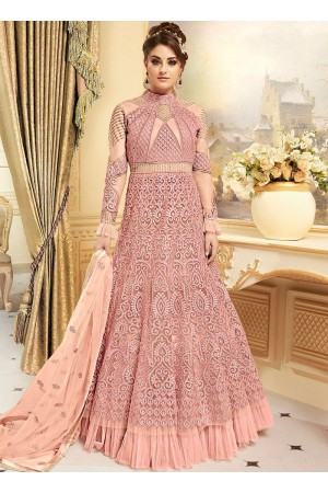 Pink color net party wear anarkali suit