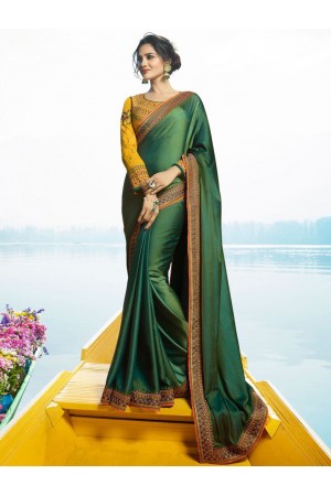 Green Color Barfi silk designer party wear saree