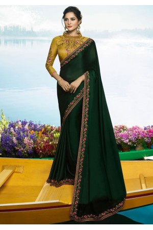 Dark green Color Barfi silk designer party wear saree