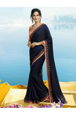 Navy blue and pinl Color Barfi silk designer party wear saree