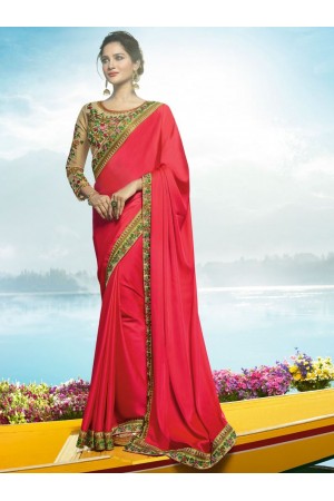 Pink Color Barfi silk designer party wear saree