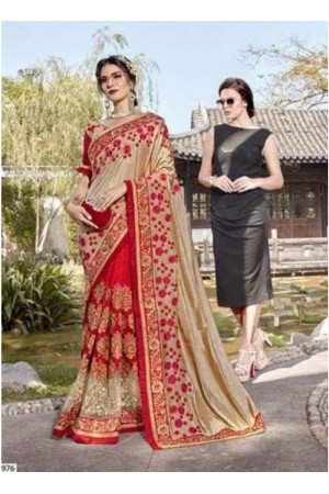 Beige red georgette party wear saree 6976