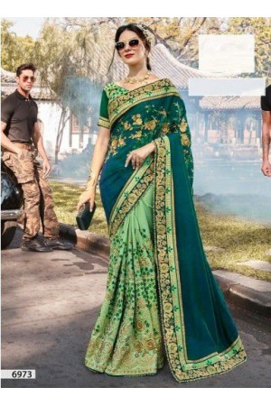 Green georgette party wear saree 6973