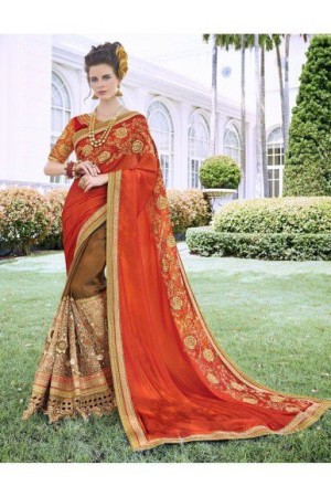 Orange Georgette party wear saree 6910