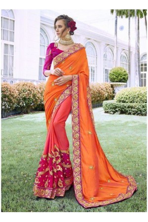 Orange pink Georgette party wear saree 6911