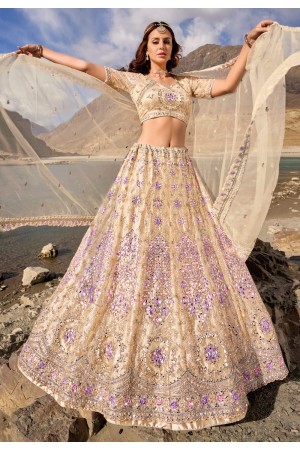 Beige net wedding lehenga choli 7406