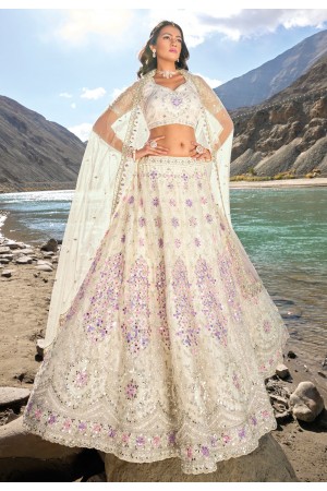 Cream net wedding lehenga choli 7411