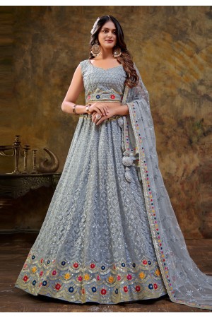 Grey net circular lehenga choli 6004