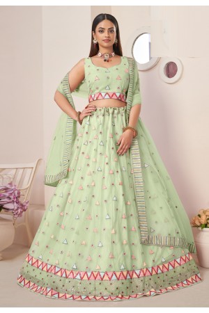 Light green net ghagra choli for women 87016