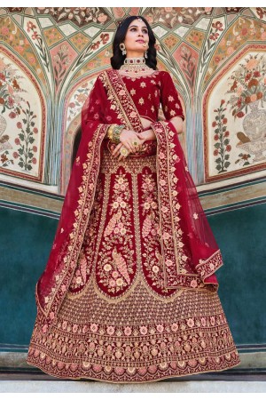 Maroon velvet bridal lehenga choli 2089