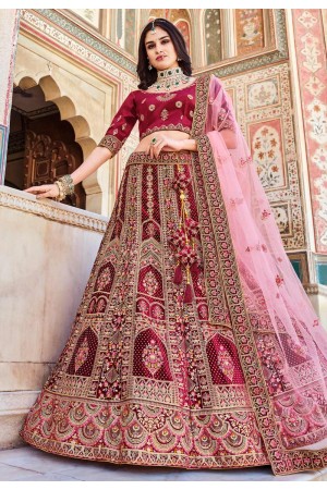 Maroon velvet bridal lehenga choli 2090