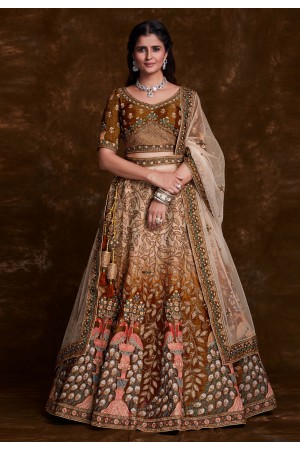 Mustard art silk a line lehenga choli 75016