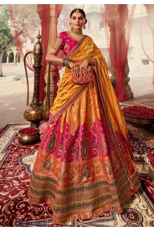 Mustard banarasi silk wedding lehenga choli 10253