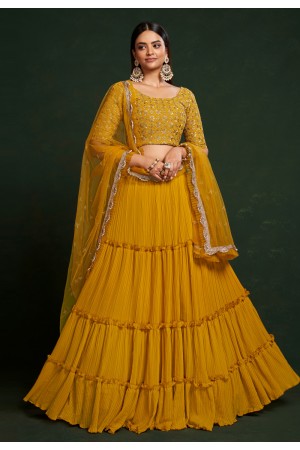 Mustard faux georgette circular lehenga choli 6901