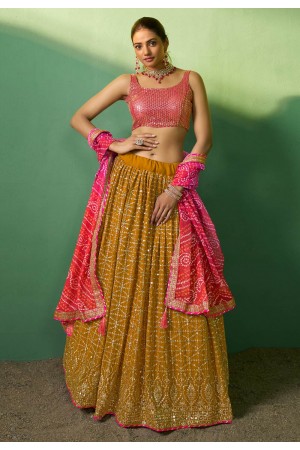 Mustard georgette lehenga choli 85007