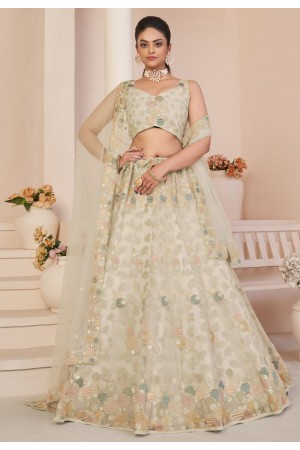 Off white net lehenga choli for women 87006