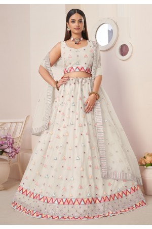 Off white net lehenga choli for women 87018