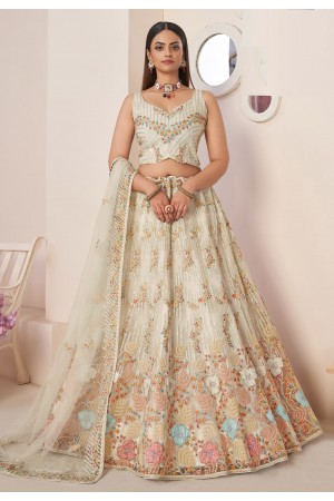 Off white net sequin lehenga choli online 87011