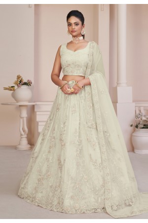 Off white net sequin lehenga choli online 87015