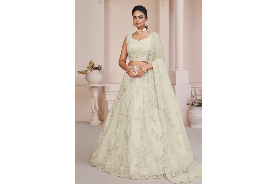 Off White Net Lehenga Choli