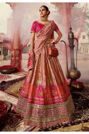 Peach banarasi silk wedding lehenga choli 10249