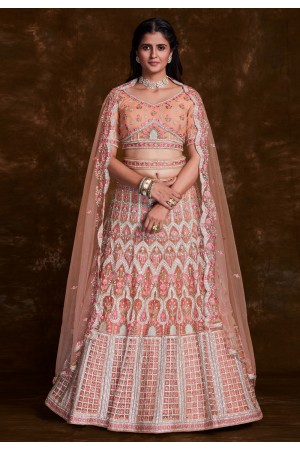 Peach net a line lehenga choli 75004