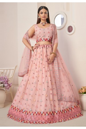 Peach net lehenga choli 87019