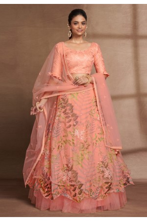 Peach organza circular lehenga choli 6703