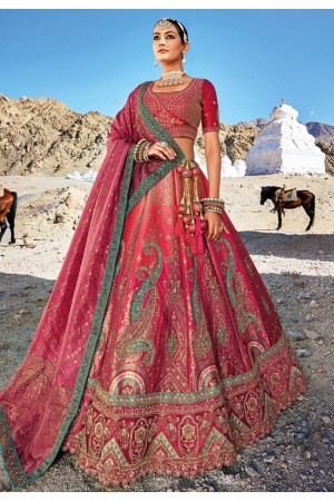 Pink banarasi silk wedding lehenga choli 7104