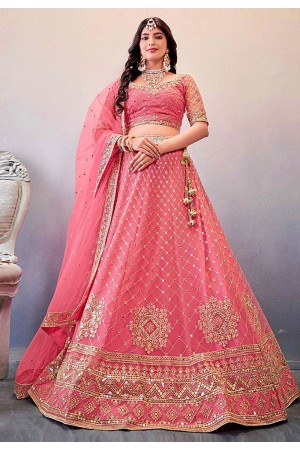 Pink net circular lehenga choli for wedding 180284