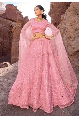 Pink net lehenga choli for wedding 7407