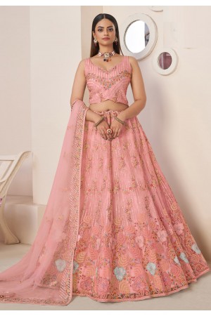 Pink net sequin lehenga choli 87008