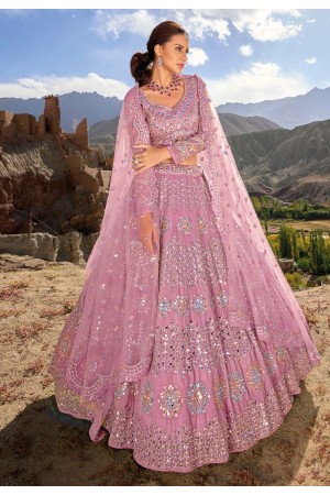 Pink organza wedding lehenga choli 7402