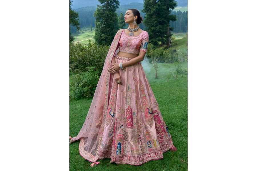 Beautiful Rani Pink Viscose Silk Traditional Bridal Lehenga Choli